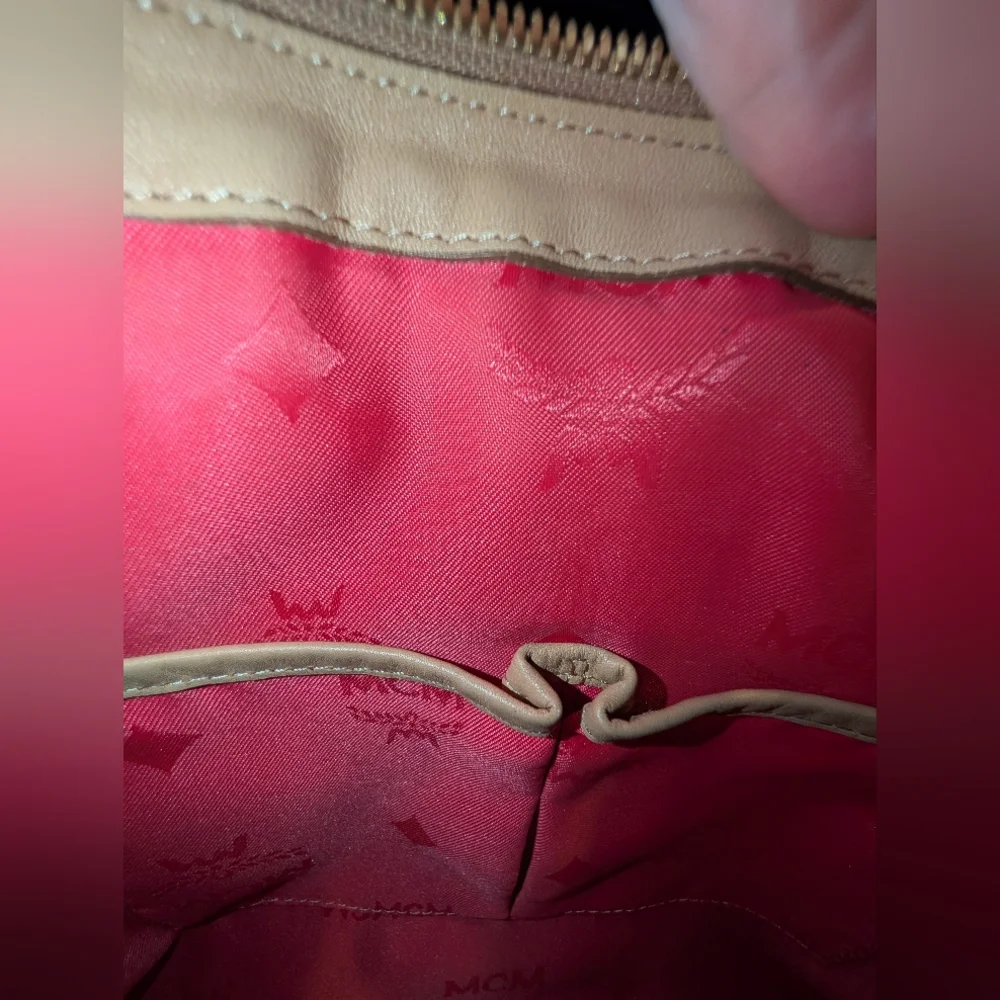 MCM Cream and Pink Satchel with Monogram Print - Picture 11 of 12